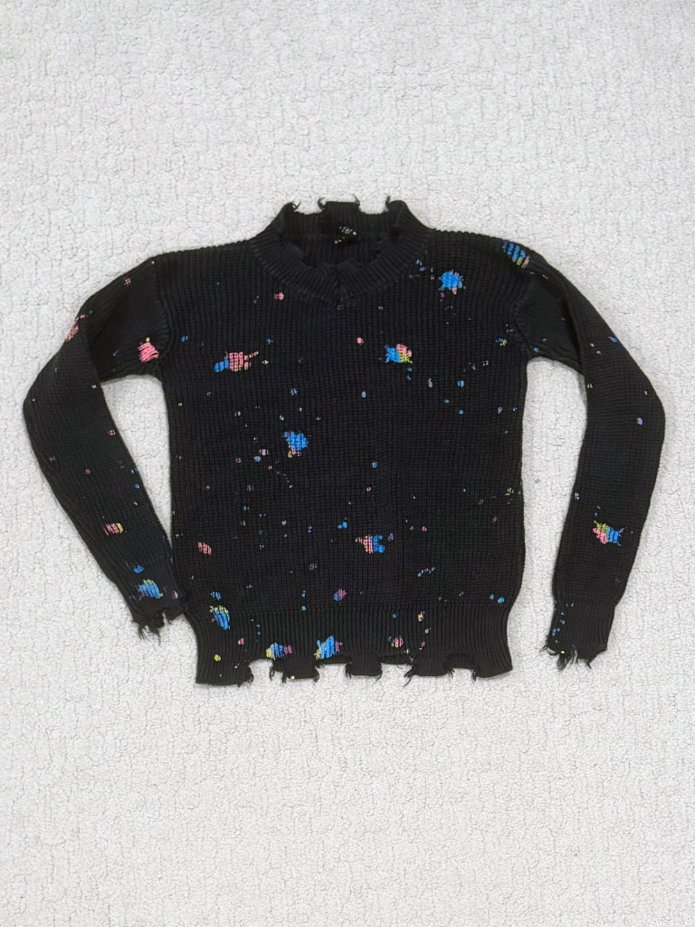 Kids Flowers By Zoe Distressed Rib Knit Paint Splatter Sweater Size 6